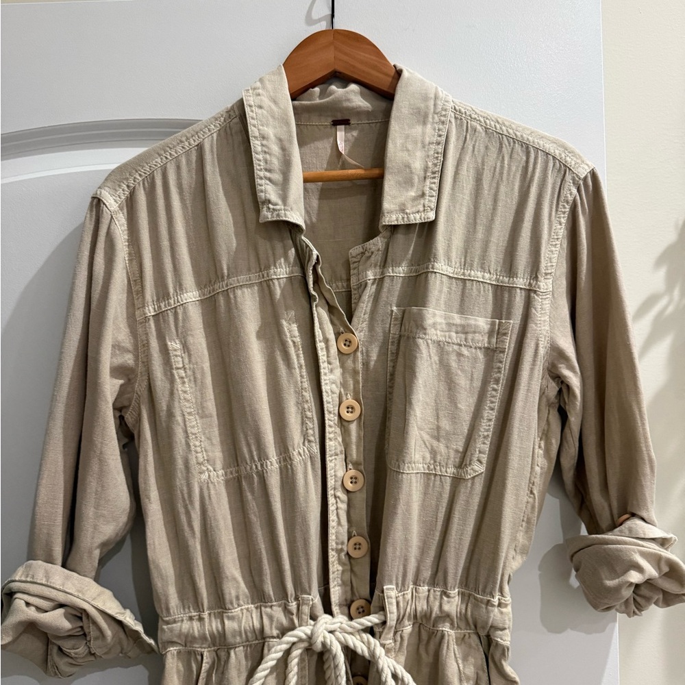 Free People Tan Button-Up Jumpsuit